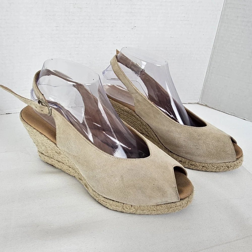 Paseart Spain Beige Suede Espadrille Wedge Slingback Sandals Size 40 US 9-9.5